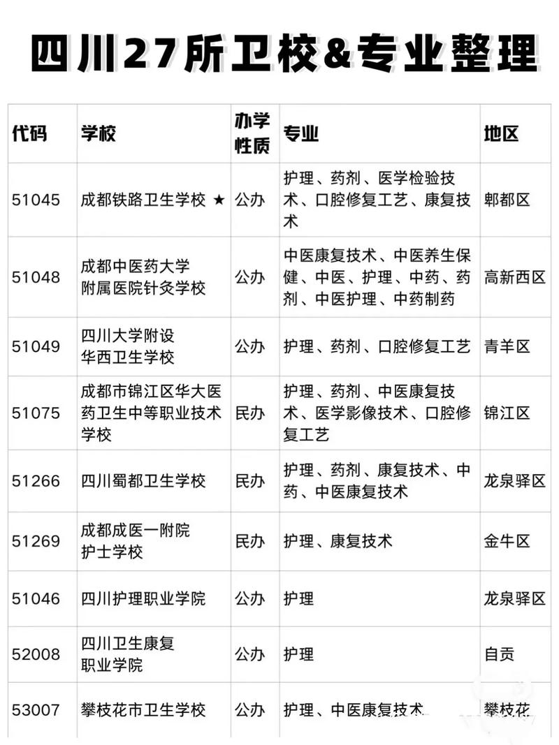 四川省大专卫校排名前十名