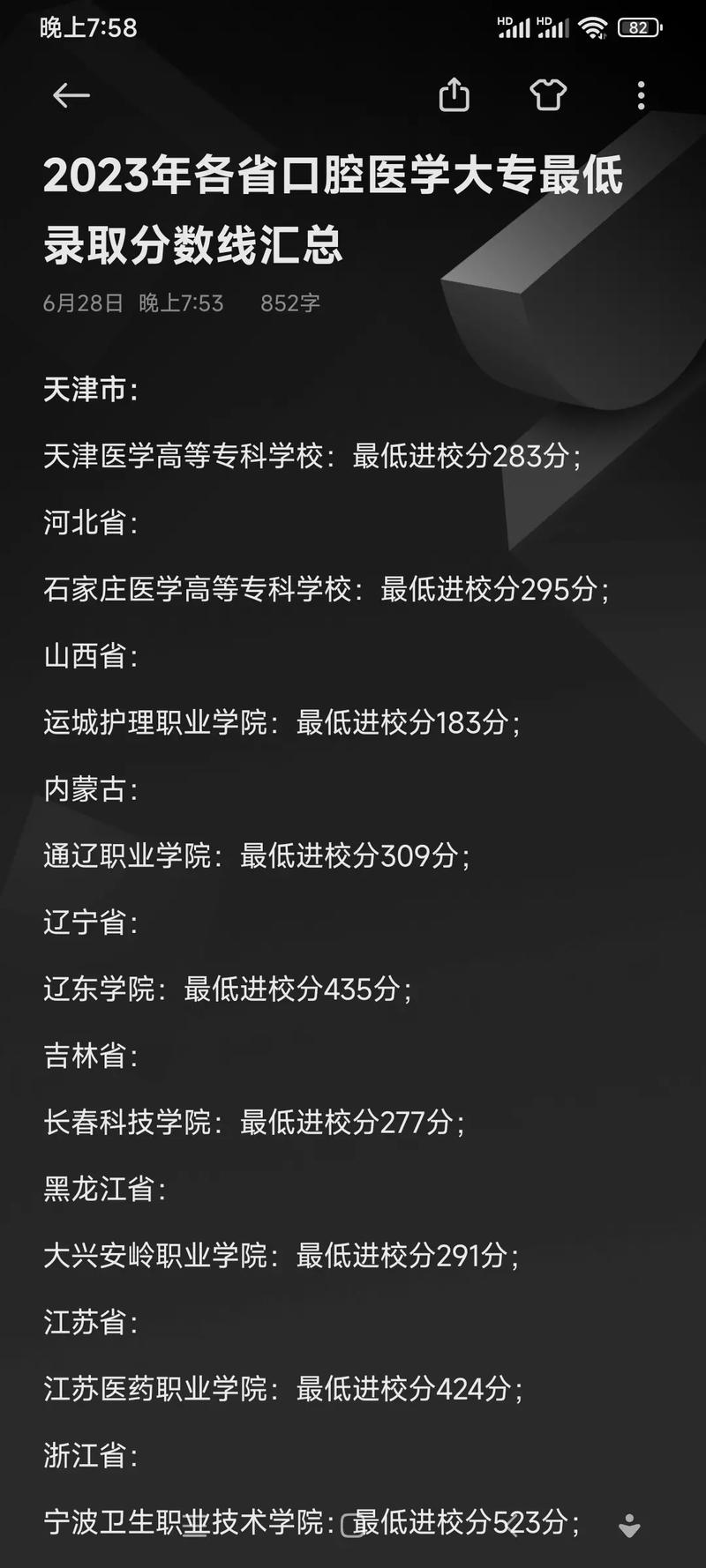 口腔医学的大专需要多少分